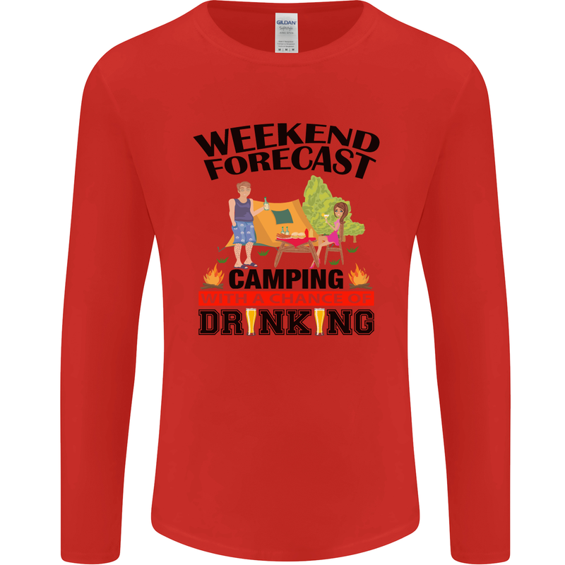 Camping Weekend Forecast Funny Alcohol Beer Mens Long Sleeve T-Shirt Red