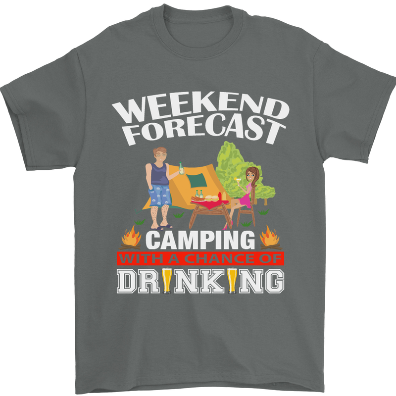 Camping Weekend Forecast Funny Alcohol Beer Mens T-Shirt Cotton Gildan Charcoal