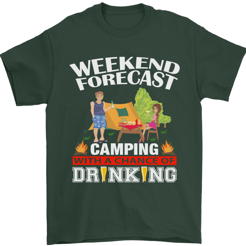 Camping Weekend Forecast Funny Alcohol Beer Mens T-Shirt Cotton Gildan Forest Green