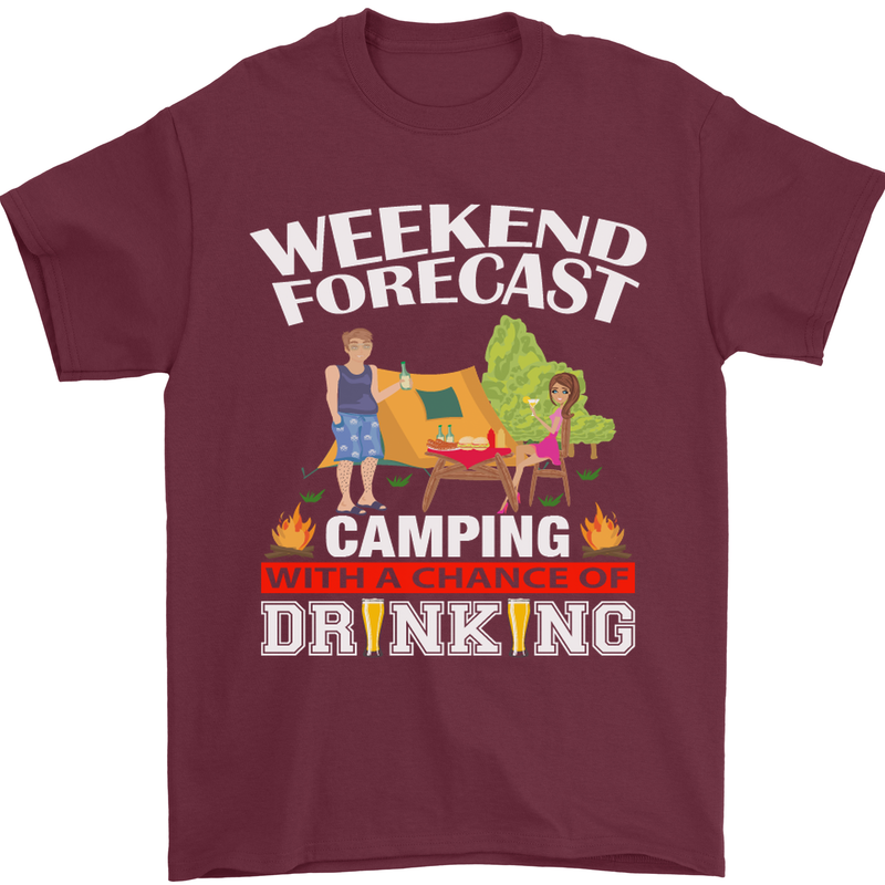 Camping Weekend Forecast Funny Alcohol Beer Mens T-Shirt Cotton Gildan Maroon