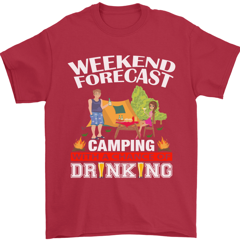 Camping Weekend Forecast Funny Alcohol Beer Mens T-Shirt Cotton Gildan Red