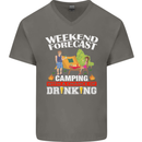 Camping Weekend Forecast Funny Alcohol Beer Mens V-Neck Cotton T-Shirt Charcoal