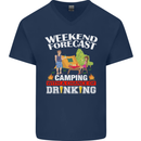Camping Weekend Forecast Funny Alcohol Beer Mens V-Neck Cotton T-Shirt Navy Blue