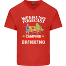 Camping Weekend Forecast Funny Alcohol Beer Mens V-Neck Cotton T-Shirt Red