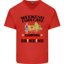 Camping Weekend Forecast Funny Alcohol Beer Mens V-Neck Cotton T-Shirt Red