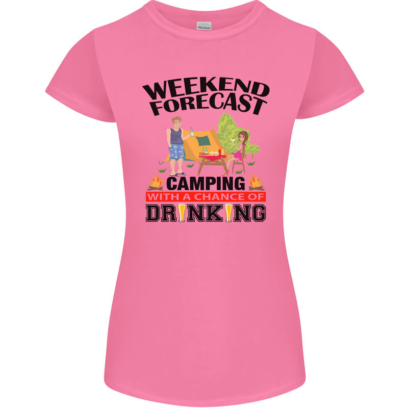Camping Weekend Forecast Funny Alcohol Beer Womens Petite Cut T-Shirt Azalea