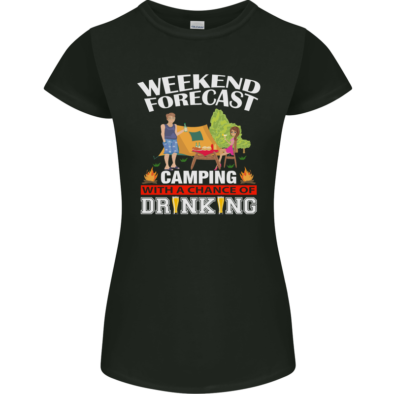 Camping Weekend Forecast Funny Alcohol Beer Womens Petite Cut T-Shirt Black