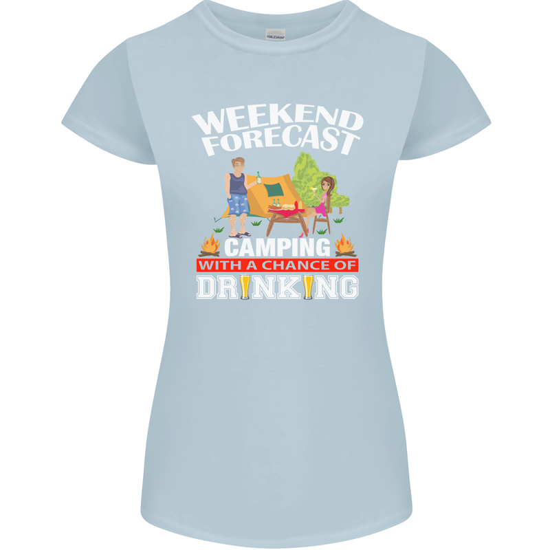 Camping Weekend Forecast Funny Alcohol Beer Womens Petite Cut T-Shirt Light Blue