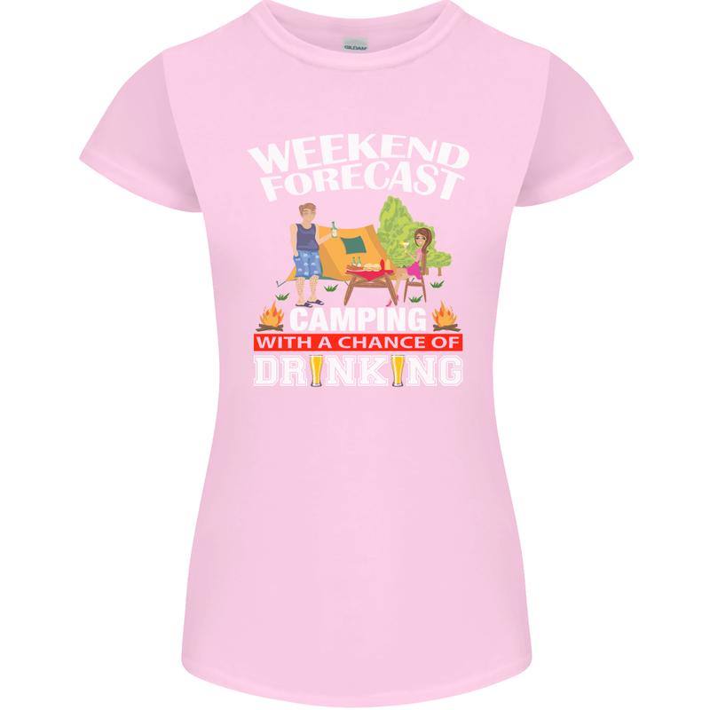 Camping Weekend Forecast Funny Alcohol Beer Womens Petite Cut T-Shirt Light Pink