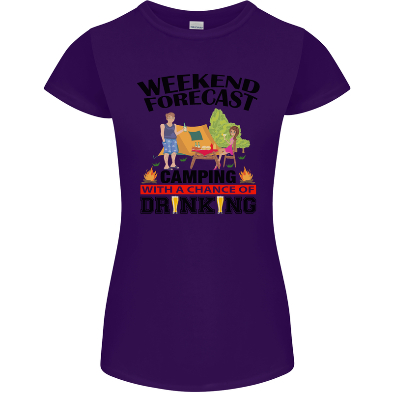 Camping Weekend Forecast Funny Alcohol Beer Womens Petite Cut T-Shirt Purple