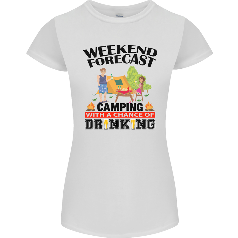 Camping Weekend Forecast Funny Alcohol Beer Womens Petite Cut T-Shirt White