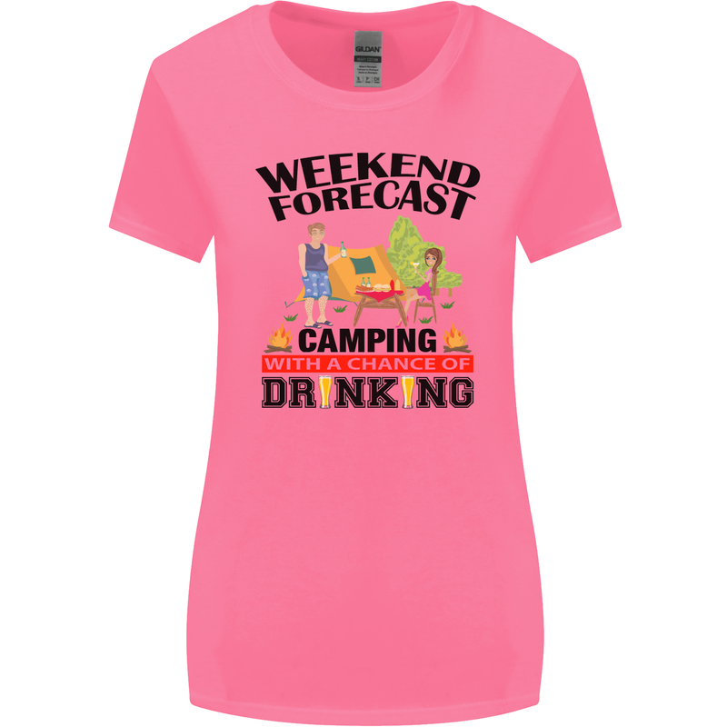 Camping Weekend Forecast Funny Alcohol Beer Womens Wider Cut T-Shirt Azalea