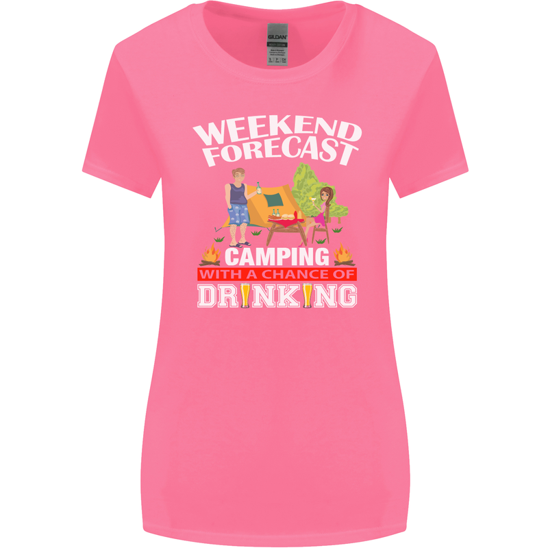 Camping Weekend Forecast Funny Alcohol Beer Womens Wider Cut T-Shirt Azalea