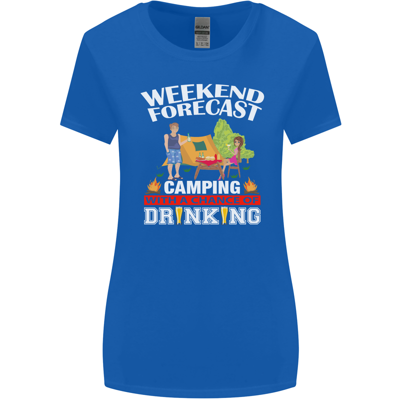 Camping Weekend Forecast Funny Alcohol Beer Womens Wider Cut T-Shirt Royal Blue