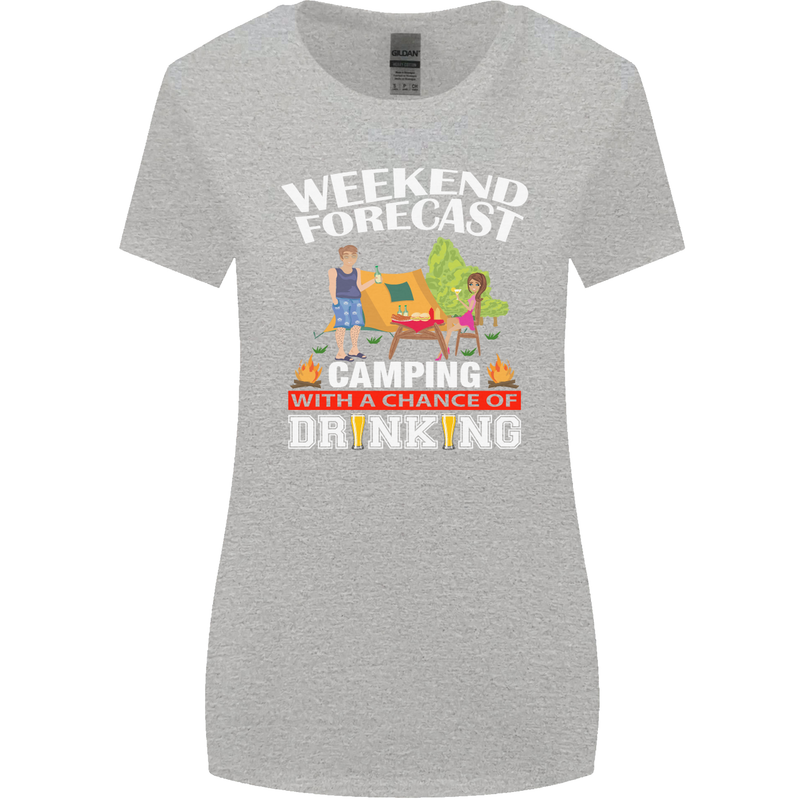 Camping Weekend Forecast Funny Alcohol Beer Womens Wider Cut T-Shirt Sports Grey