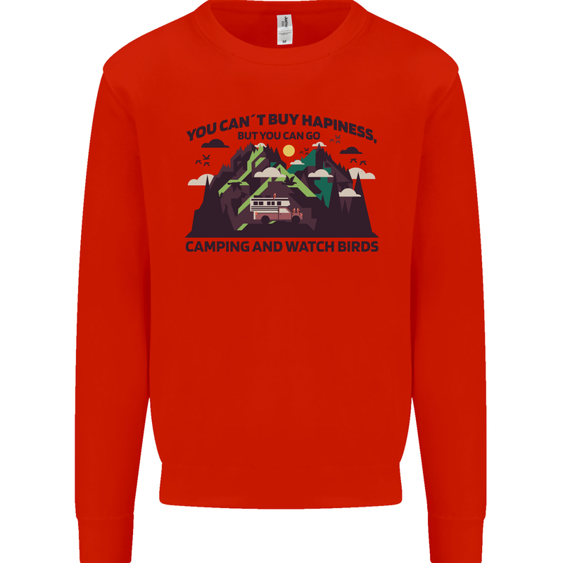 Camping & Bird Watching Funny Mens Sweatshirt Jumper Bright Red