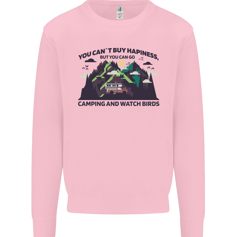 Camping & Bird Watching Funny Mens Sweatshirt Jumper Light Pink