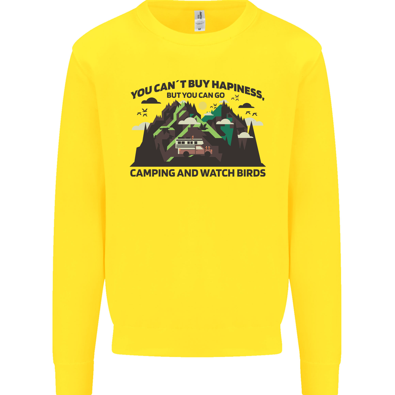 Camping & Bird Watching Funny Mens Sweatshirt Jumper Yellow