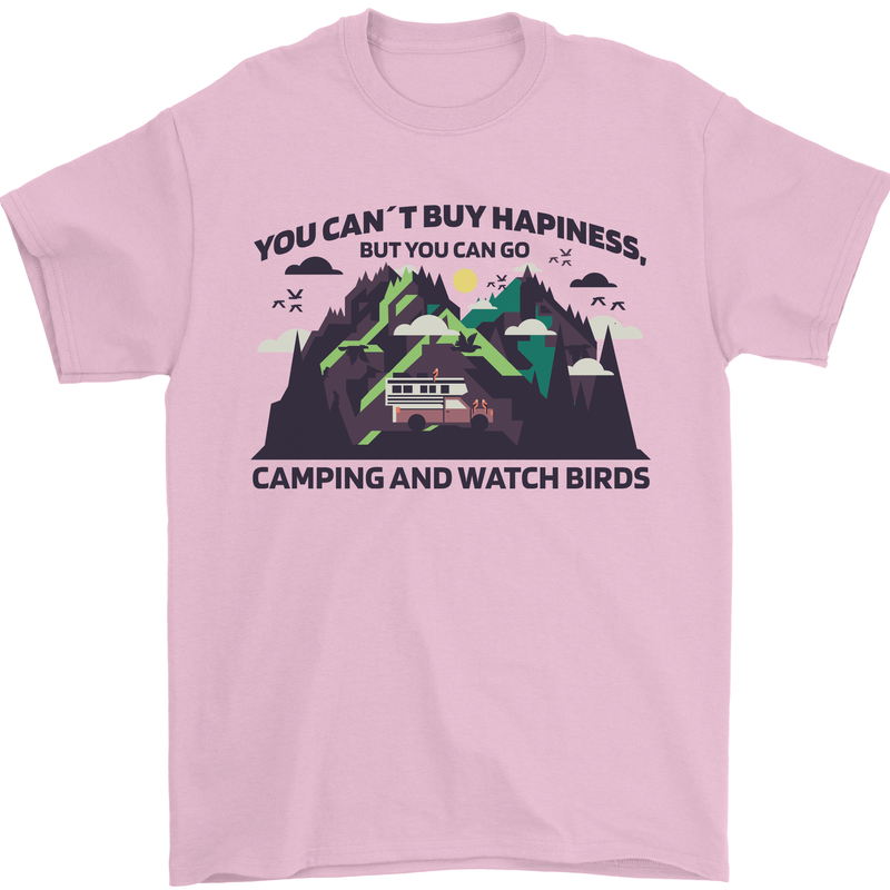 Camping & Bird Watching Funny Mens T-Shirt 100% Cotton Light Pink