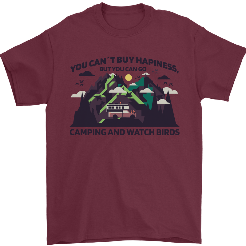 Camping & Bird Watching Funny Mens T-Shirt 100% Cotton Maroon