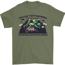Camping & Bird Watching Funny Mens T-Shirt 100% Cotton Military Green