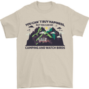 Camping & Bird Watching Funny Mens T-Shirt 100% Cotton Sand
