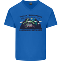 Camping & Bird Watching Funny Mens V-Neck Cotton T-Shirt Royal Blue