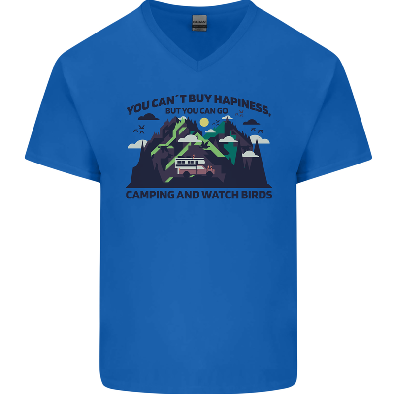 Camping & Bird Watching Funny Mens V-Neck Cotton T-Shirt Royal Blue