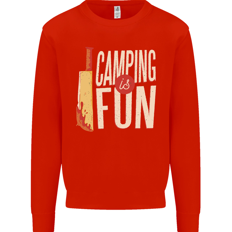 Camping is Fun Funny Murder Halloween Kids Sweatshirt Jumper Bright Red