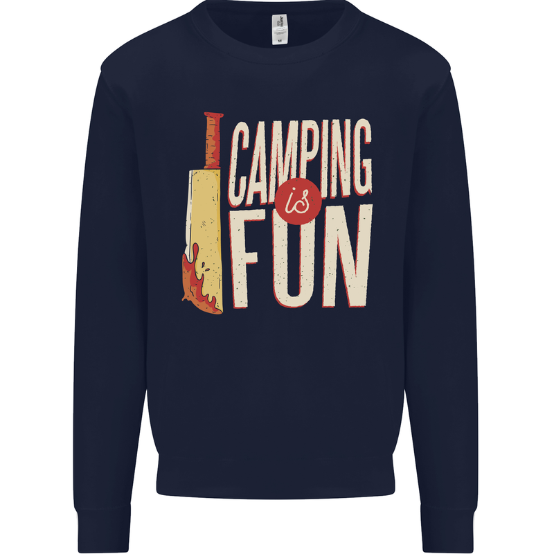 Camping is Fun Funny Murder Halloween Kids Sweatshirt Jumper Navy Blue