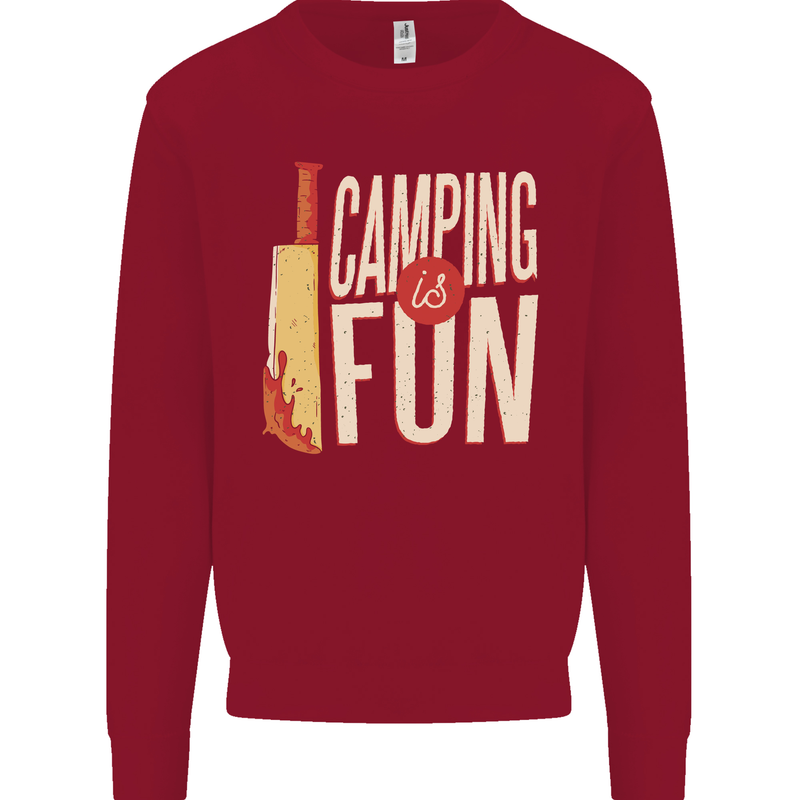 Camping is Fun Funny Murder Halloween Kids Sweatshirt Jumper Red