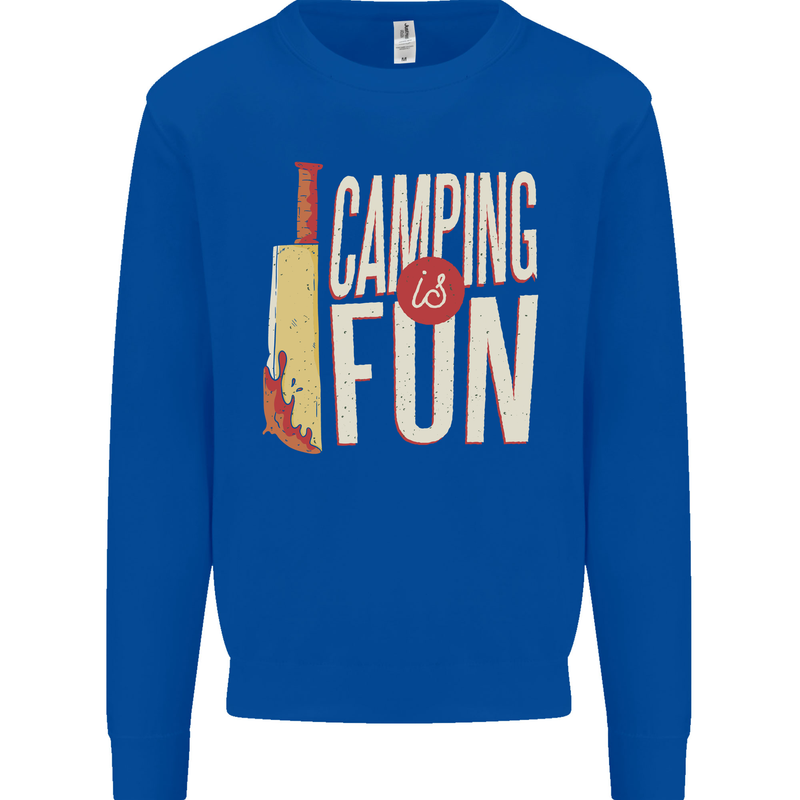 Camping is Fun Funny Murder Halloween Kids Sweatshirt Jumper Royal Blue