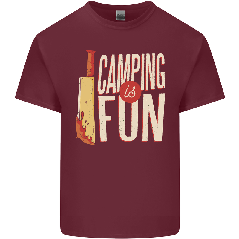 Camping is Fun Funny Murder Halloween Mens Cotton T-Shirt Tee Top Maroon