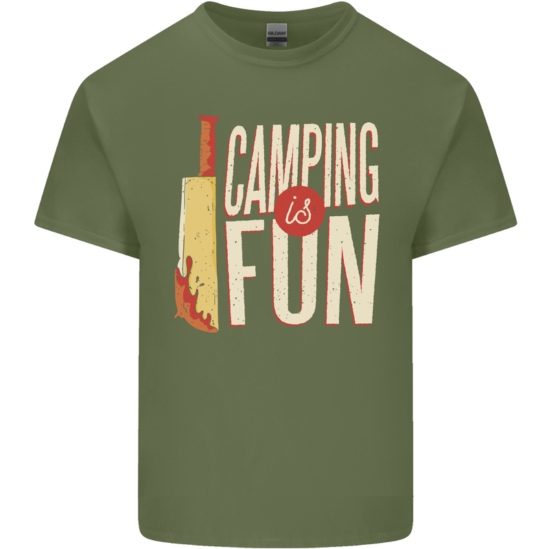 Camping is Fun Funny Murder Halloween Mens Cotton T-Shirt Tee Top Military Green