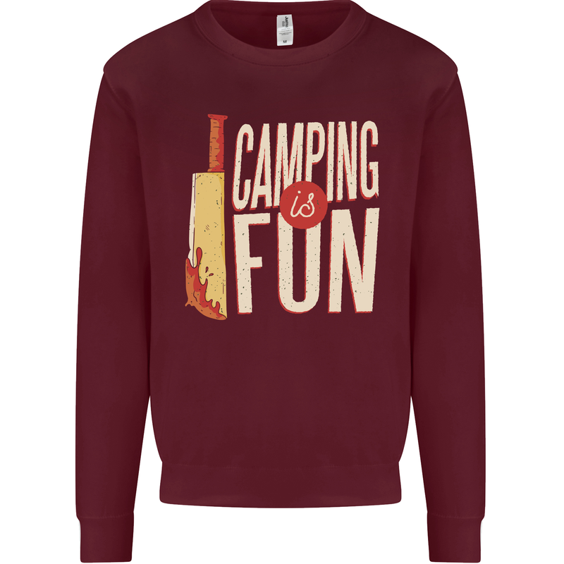 Camping is Fun Funny Murder Halloween Mens Sweatshirt Jumper Maroon