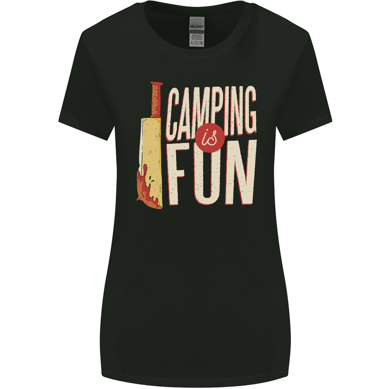 Camping is Fun Funny Murder Halloween Womens Wider Cut T-Shirt Black