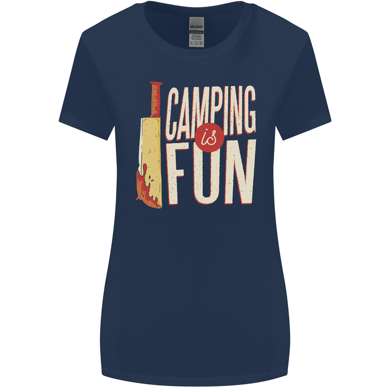 Camping is Fun Funny Murder Halloween Womens Wider Cut T-Shirt Navy Blue