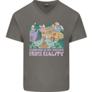 Camping is My Escape From Reality Caravan Mens V-Neck Cotton T-Shirt Charcoal