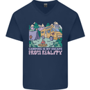 Camping is My Escape From Reality Caravan Mens V-Neck Cotton T-Shirt Navy Blue