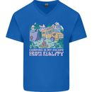 Camping is My Escape From Reality Caravan Mens V-Neck Cotton T-Shirt Royal Blue