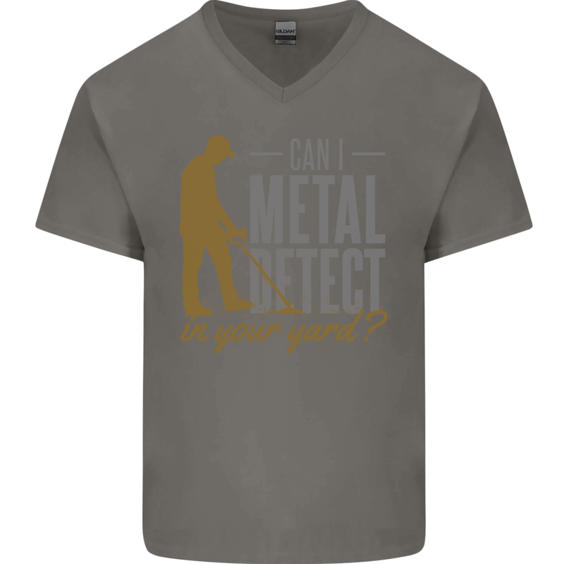 Can I Metal Detect Funny Detecting Detector Mens V-Neck Cotton T-Shirt Charcoal