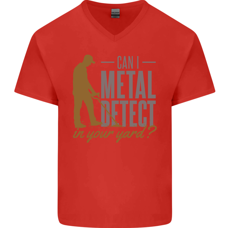 Can I Metal Detect Funny Detecting Detector Mens V-Neck Cotton T-Shirt Red