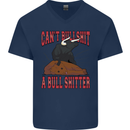 Can't Bullsh!t a Bullshiter Funny Offensive Mens V-Neck Cotton T-Shirt Navy Blue