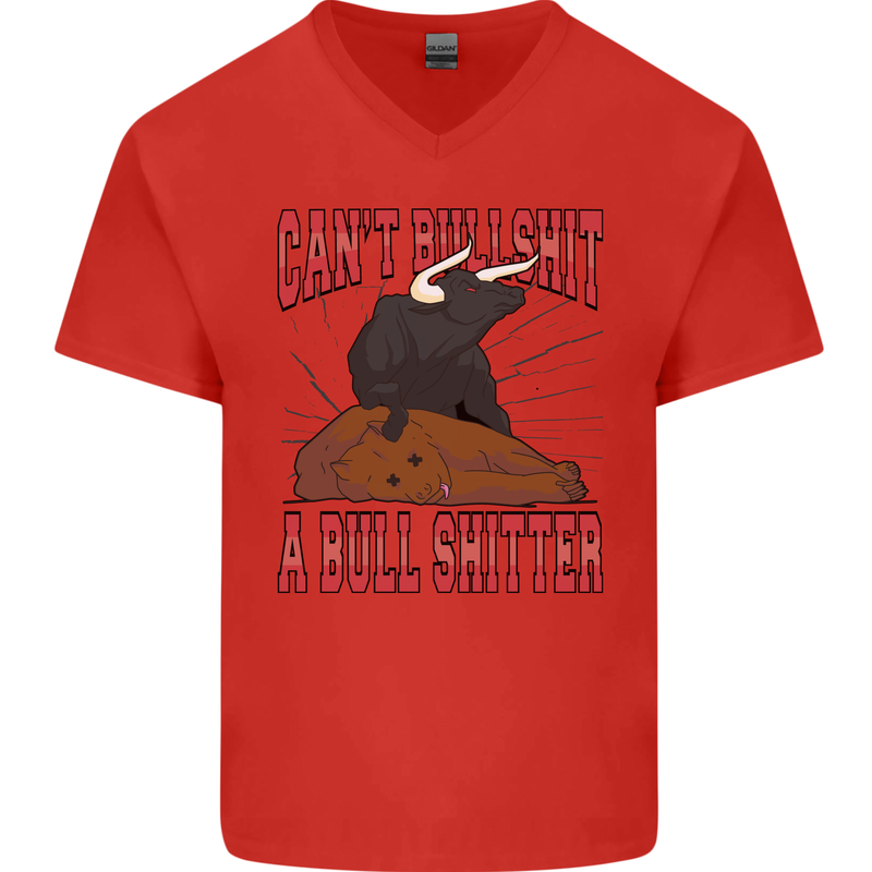 Can't Bullsh!t a Bullshiter Funny Offensive Mens V-Neck Cotton T-Shirt Red