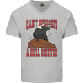 Can't Bullsh!t a Bullshiter Funny Offensive Mens V-Neck Cotton T-Shirt Sports Grey