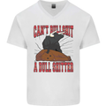 Can't Bullsh!t a Bullshiter Funny Offensive Mens V-Neck Cotton T-Shirt White