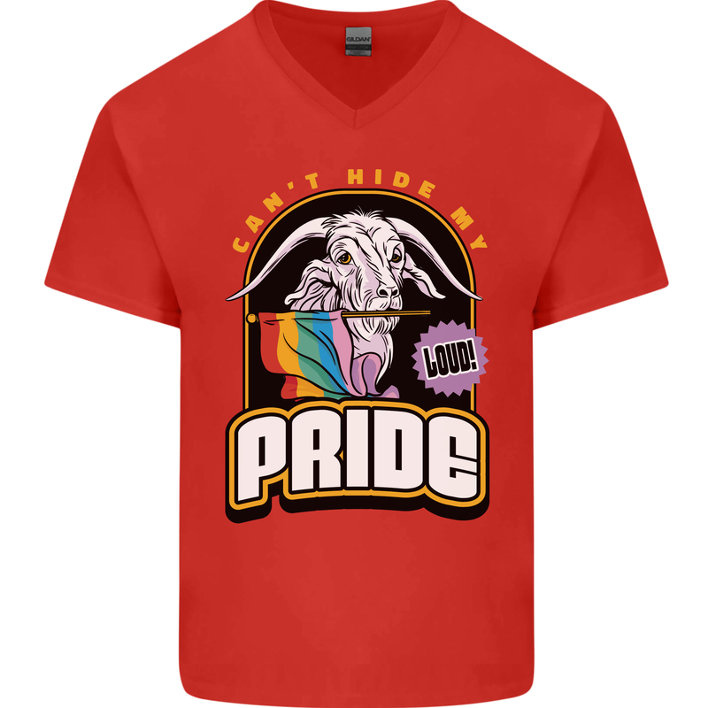 Can't Hide My Pride LGBT Gay Awareness Mens V-Neck Cotton T-Shirt Red
