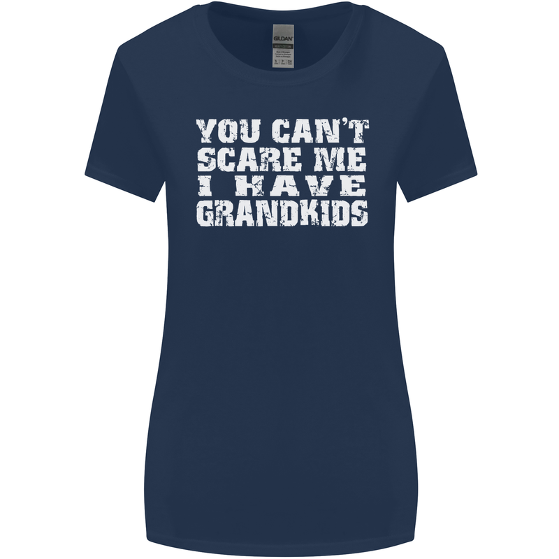 Can't Scare Me Grandkids Grandparent's Day Womens Wider Cut T-Shirt Navy Blue