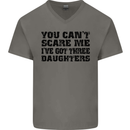 Can't Scare Me Three Daughters Father's Day Mens V-Neck Cotton T-Shirt Charcoal
