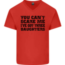Can't Scare Me Three Daughters Father's Day Mens V-Neck Cotton T-Shirt Red